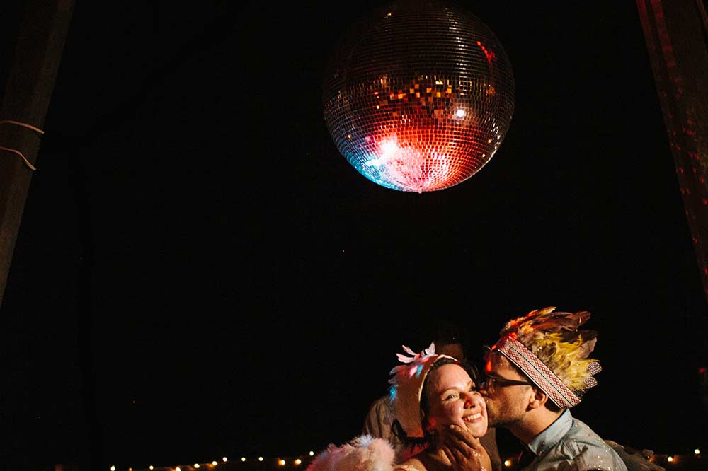 photo of a disco ball at a wedding